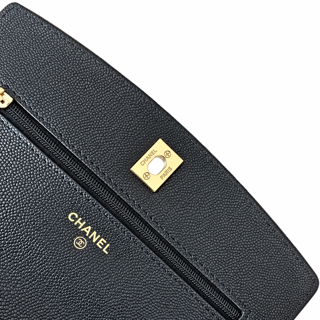 Chanel Mini Flap Bag with Top Handle Black Caviar Leather Gold CC Hardware 18.5cm