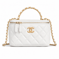 Chanel White Quilted Lambskin Vanity Box Bag | Gold CC Chain Handle