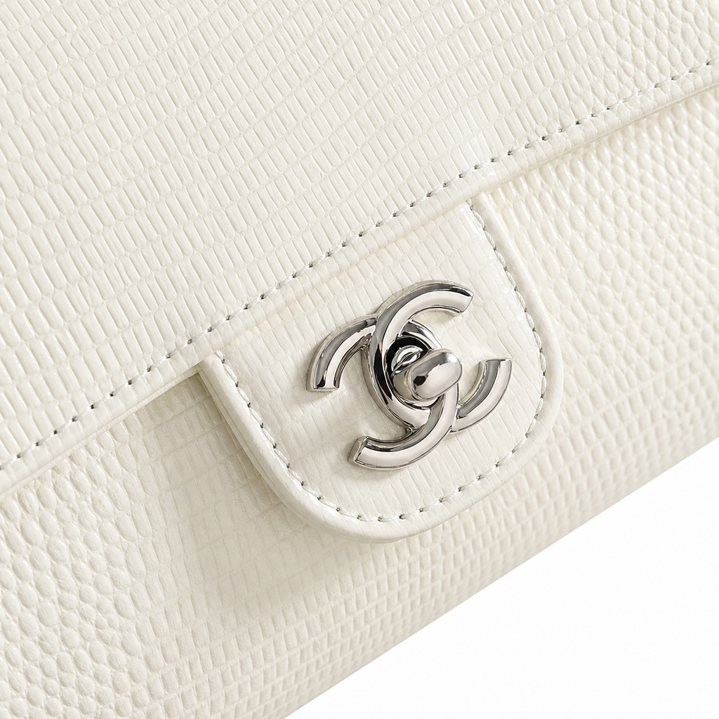 Chanel White Textured Leather Elongated Flap Crossbody Bag | Silver CC Lock | 9.5×25×5cm