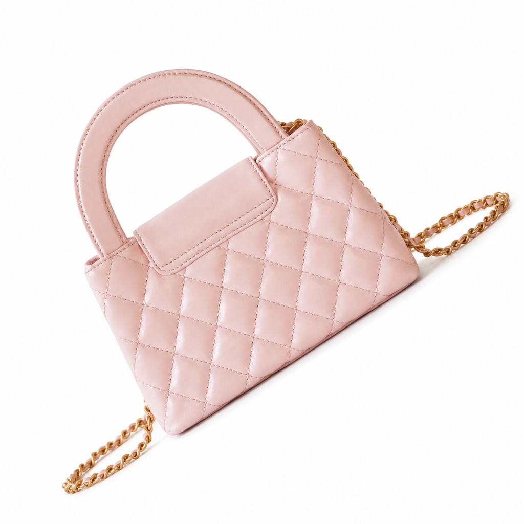 Chanel Baby Pink Quilted Lambskin Mini Coco Handle Bag Aged Gold Sculptural CC Chain