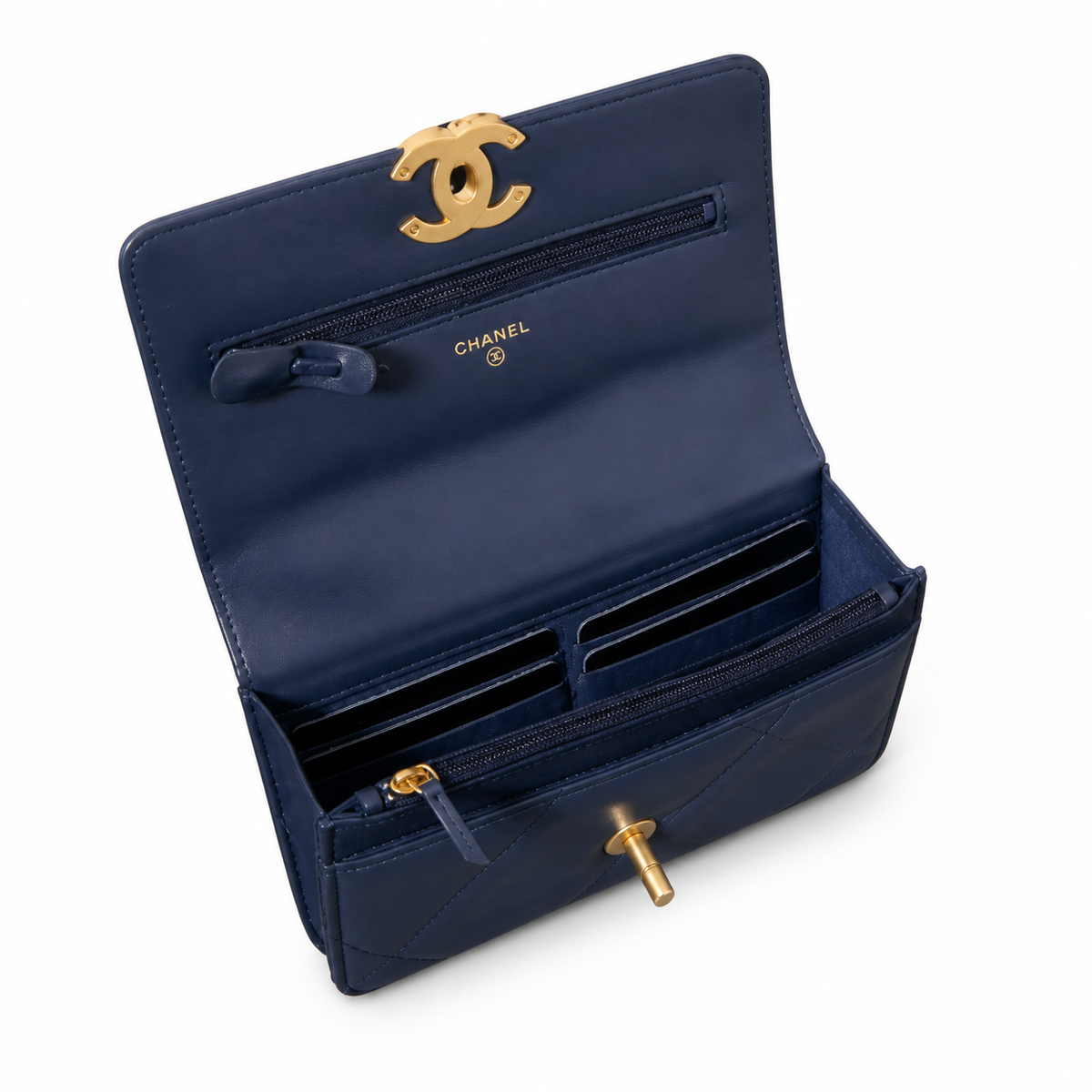 Chanel 19 Large Flap Bag Navy Blue Crinkled Calfskin Mixed Metal Chain CC Turn-Lock 26cm