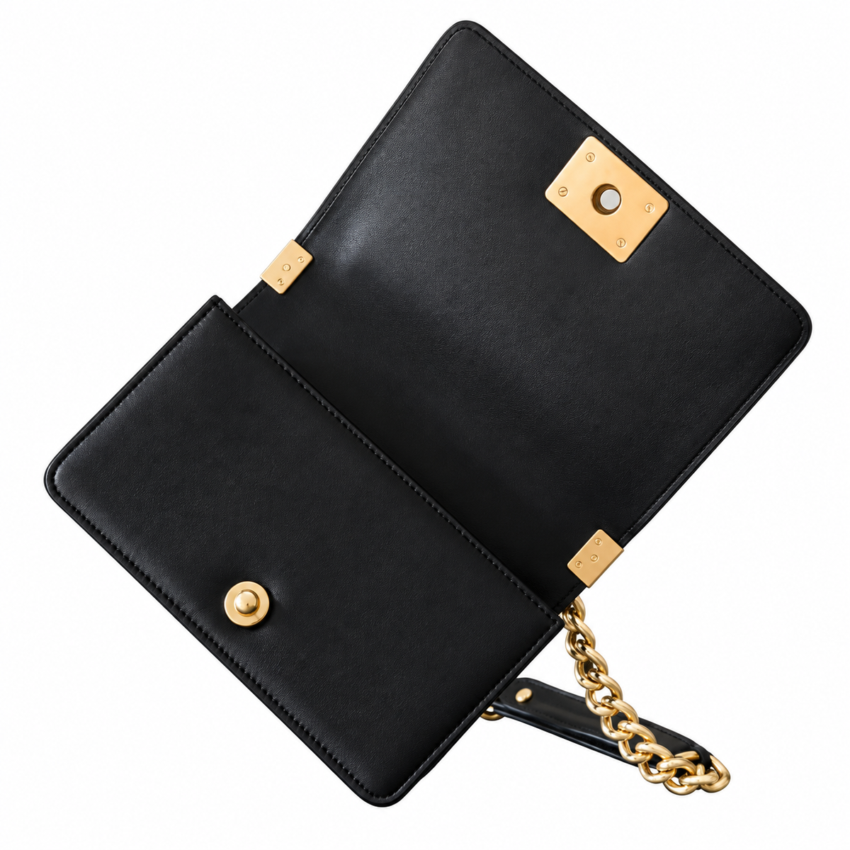Chanel Boy Bag Small Black Quilted Lambskin Aged Gold Hardware Chunky Chain CHANEL Logo Plate 20cm