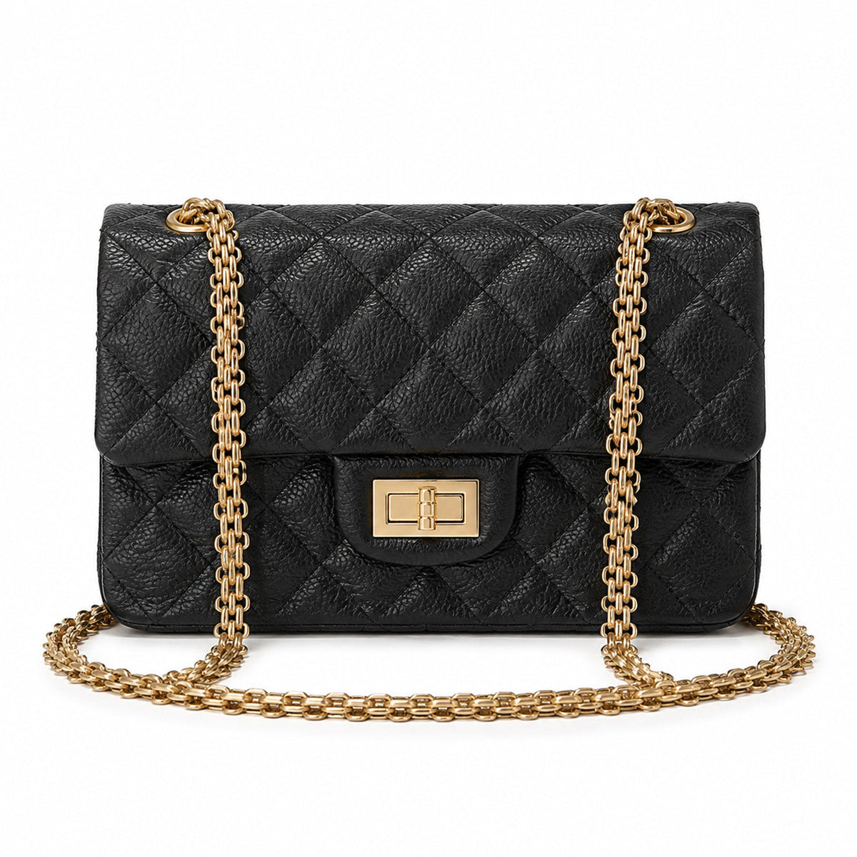 Chanel Black Quilted Caviar Double Flap Bag | Gold CC Plaque & Dual Gold Chain