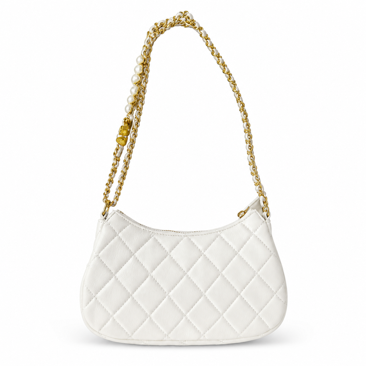 Chanel White Quilted Lambskin Mini Hobo Bag Gold Heart Enamel Chain CC