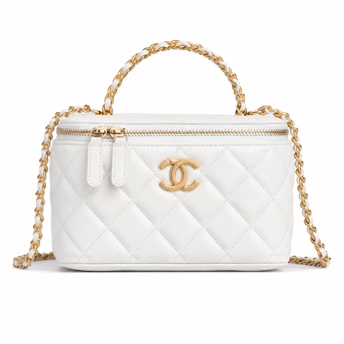 Chanel Ivory Quilted Vanity Case Chain Crossbody Bag