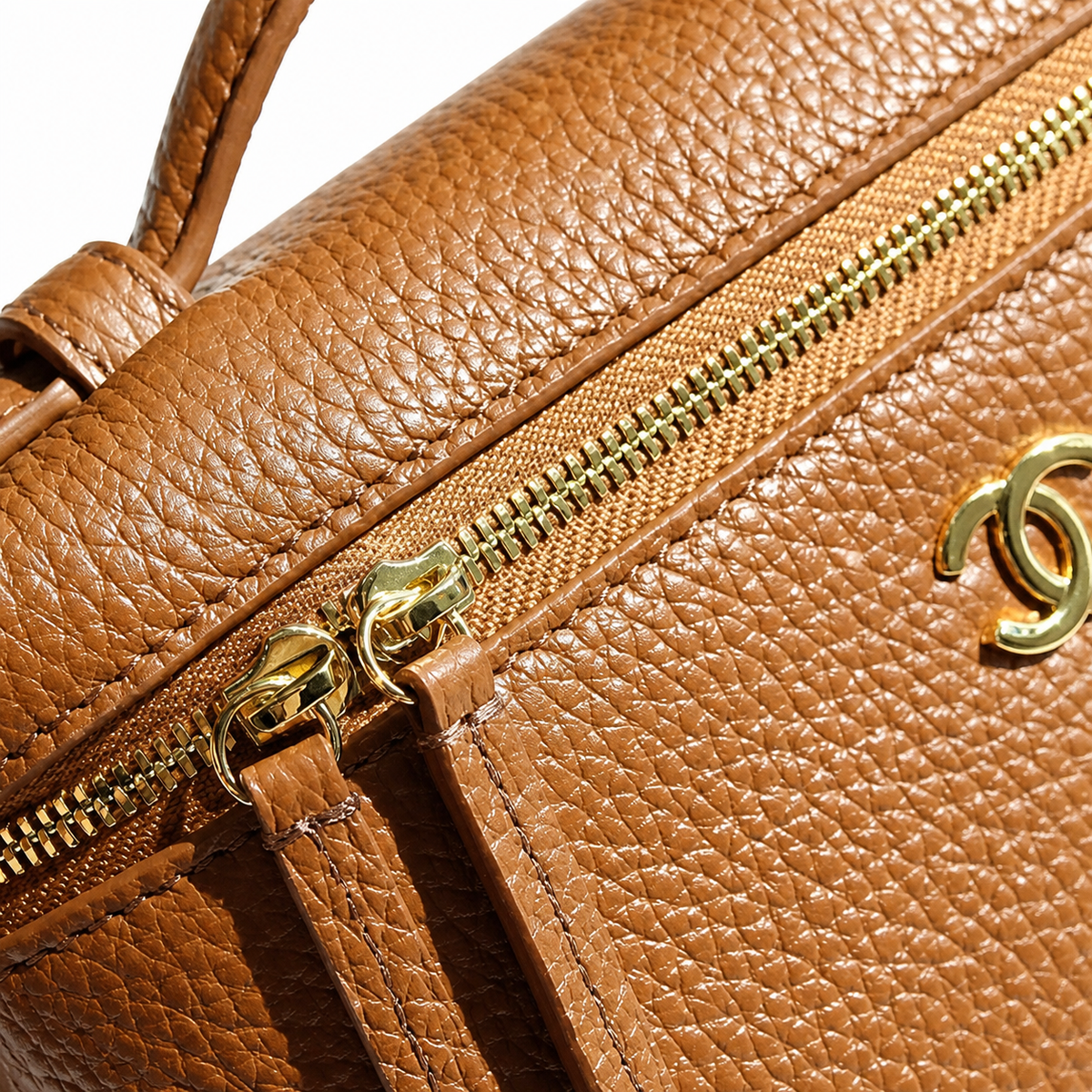 CHANEL Caramel Brown Caviar Leather Vanity Case Top Handle Chain Bag