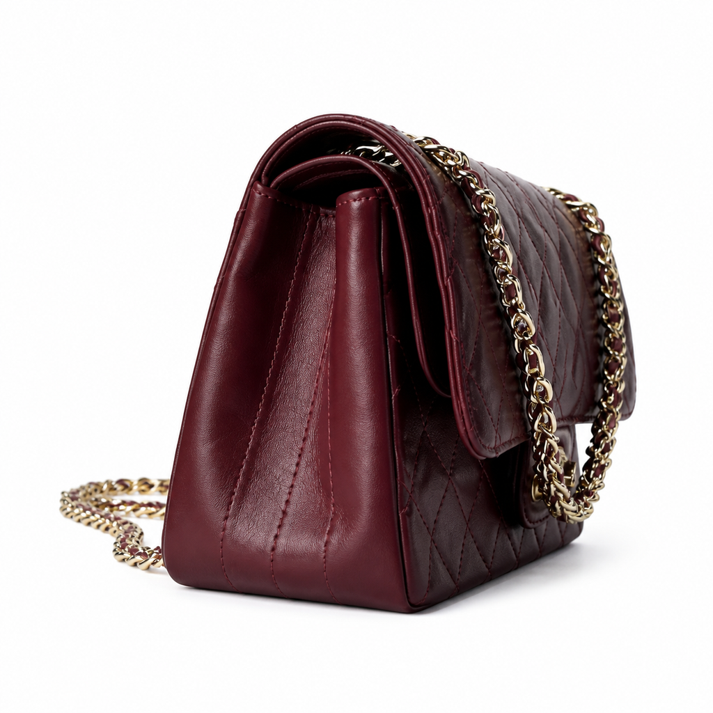 Chanel 2.55 Reissue 227 Burgundy Dark Wine Aged Distressed Calfskin Aged Gold Mademoiselle Lock Chain 24cm