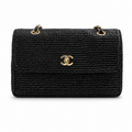 Chanel CC Raffia Woven Flap Bag | Black & Gold Chain — 25cm