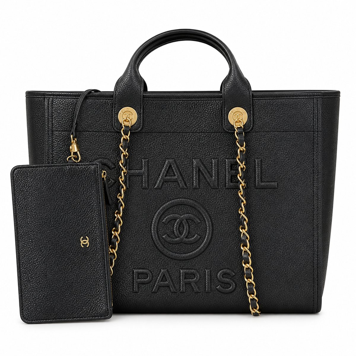 CHANEL Cerf Executive Tote – Black Caviar Leather Gold Hardware with Detachable CC Pouch 30×50×21cm