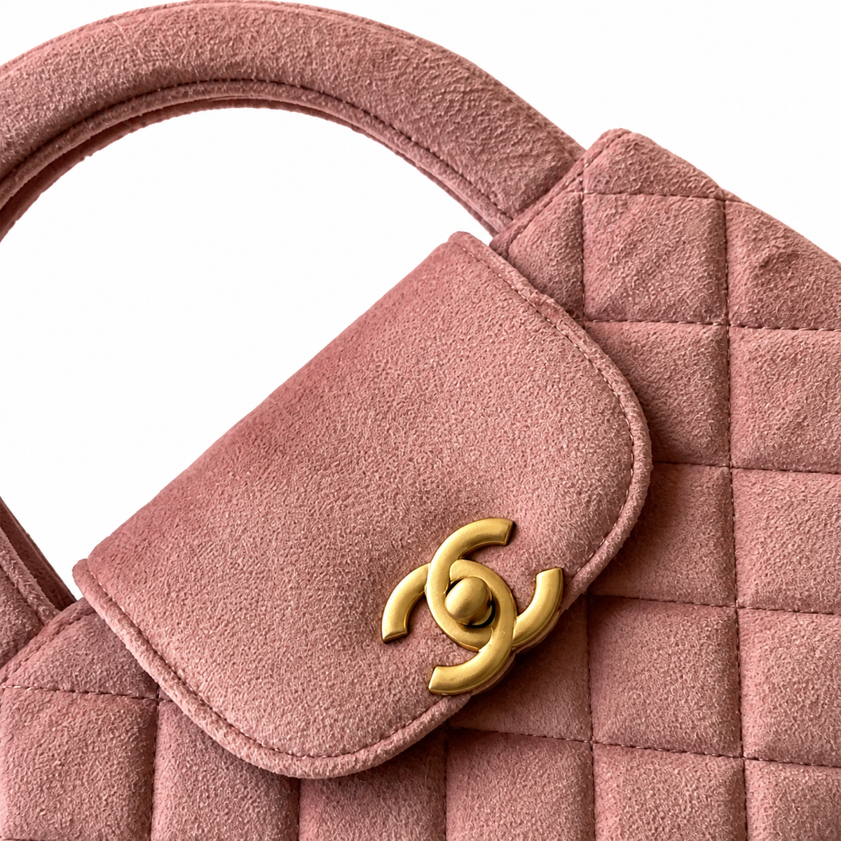 Chanel Dusty Rose Quilted Velvet Mini Coco Handle Bag Gold Chain Crossbody