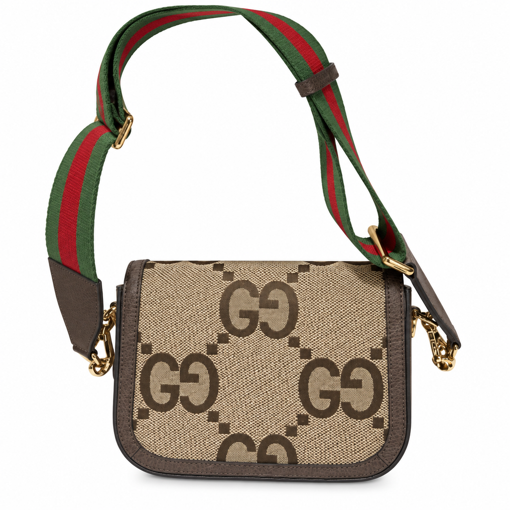 Gucci Horsebit 1955 Mini Bag in Jumbo GG Canvas with Dark Brown Leather Trim