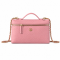 Chanel Pink Caviar Leather Vanity Case Crossbody Bag | Gold CC | Top Handle | 15×23×5cm