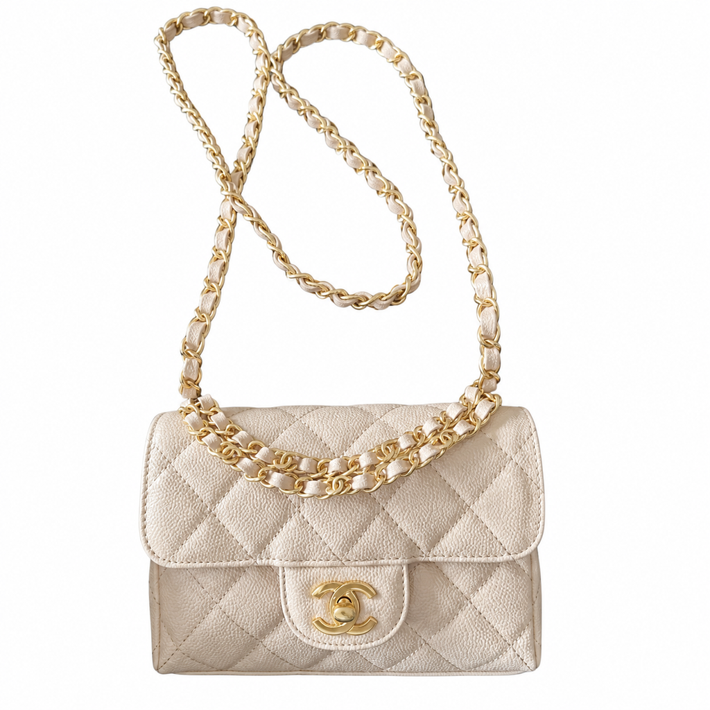 Chanel Pink Caviar Leather Vanity Case Bag with Chain