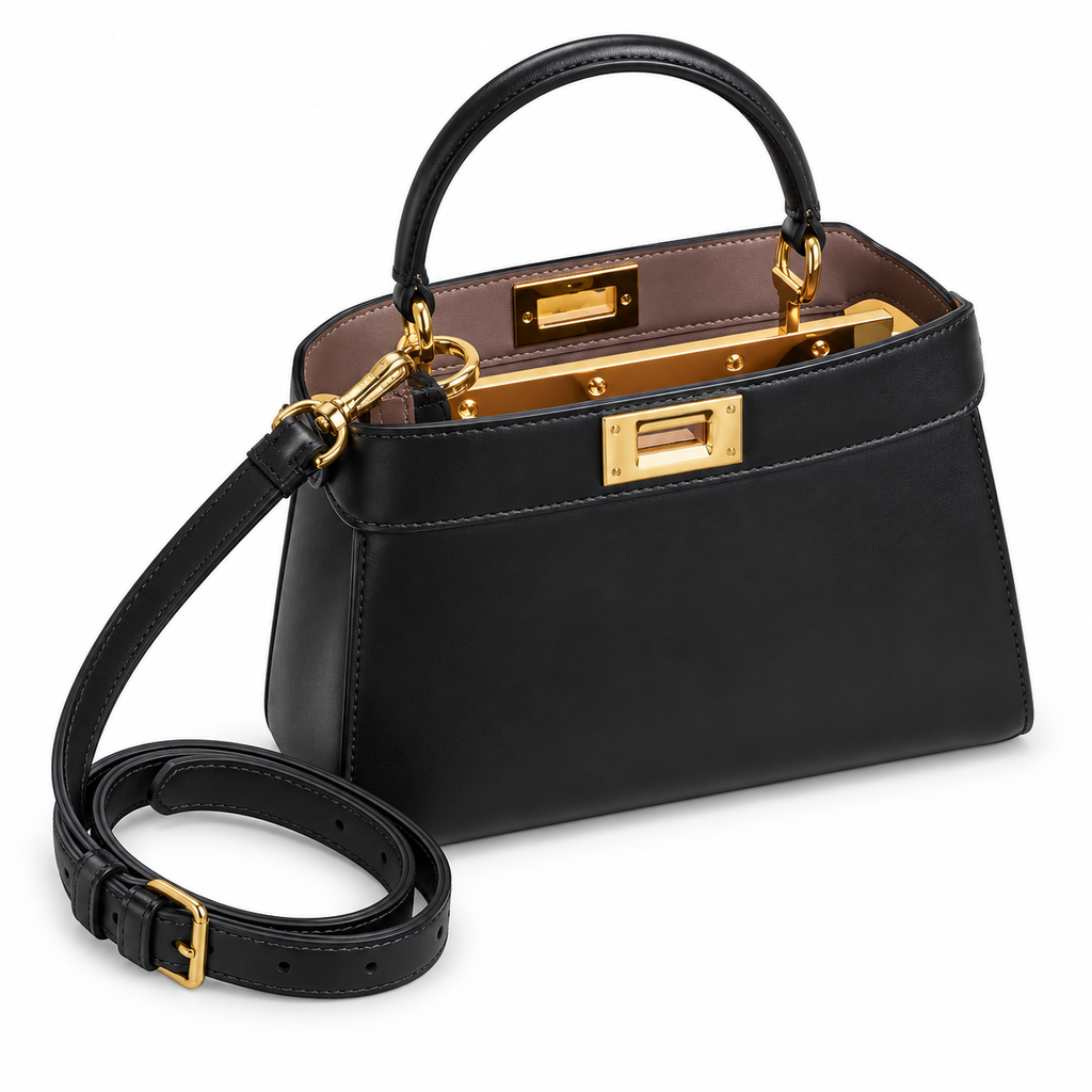 Fendi Baguette FF Logo Leather Shoulder Bag 20cm