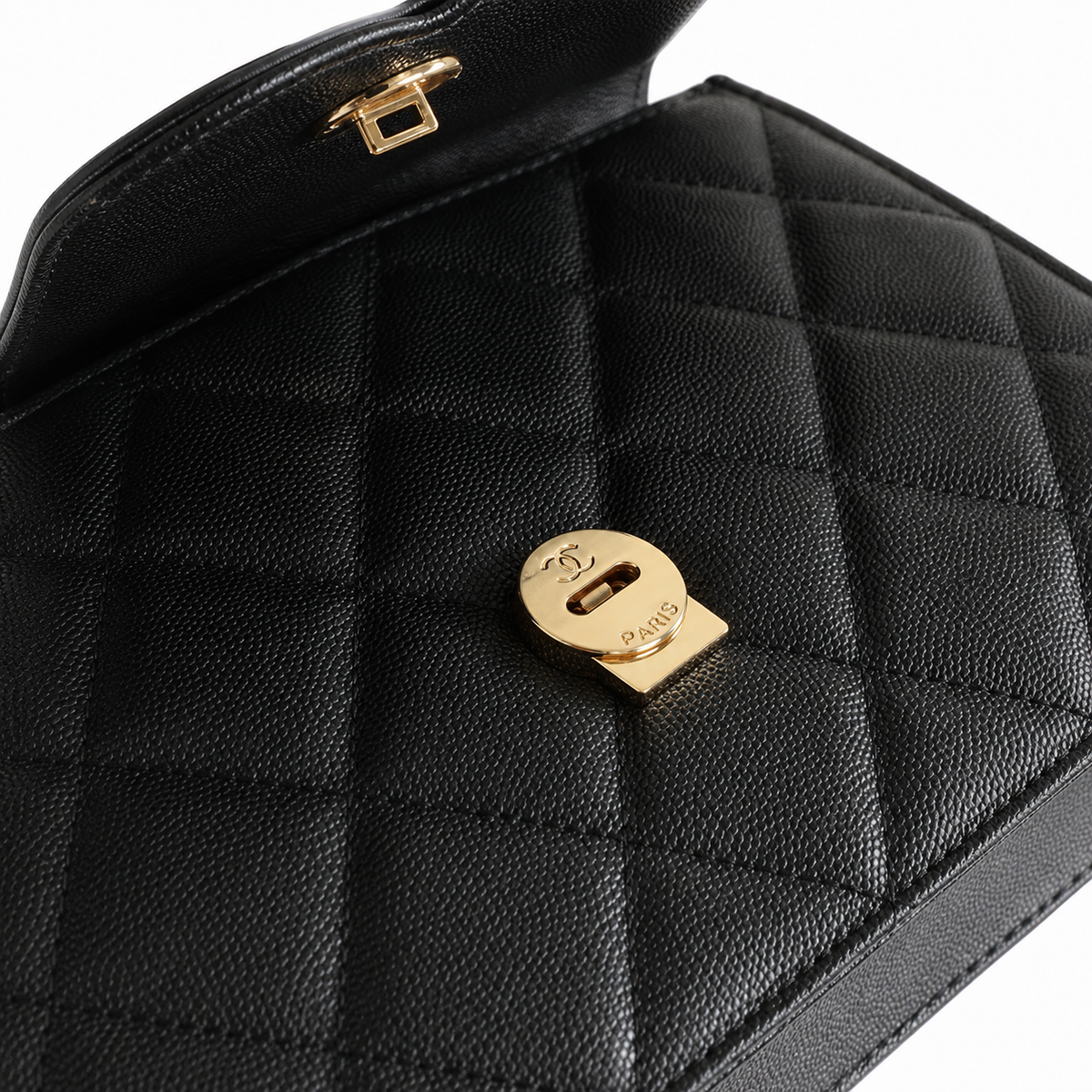 Chanel CC Filigree Quilted Caviar Leather Top Handle Crossbody Bag Black