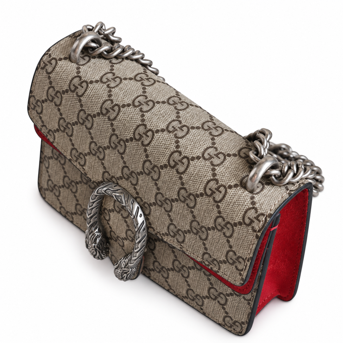 Gucci Dionysus Small Bag in GG Supreme Canvas with Red Suede Flap