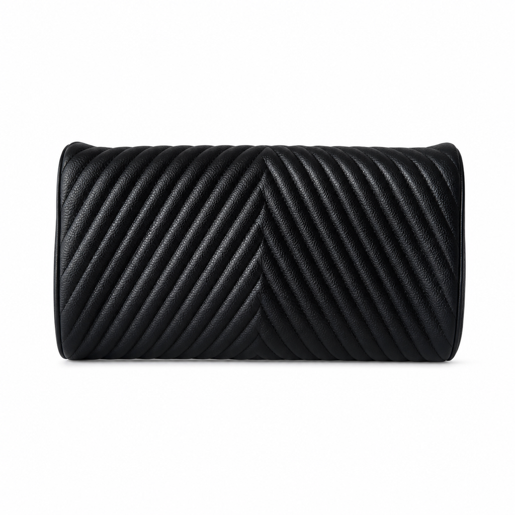 Chanel Black Leather Linear Horizontal Stitch Large Flap Clutch Silver CC Turn-Lock Interior Zip Pocket 30cm