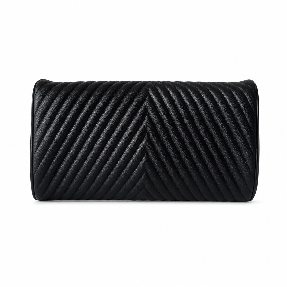 Chanel Black Leather Linear Horizontal Stitch Large Flap Clutch Silver CC Turn-Lock Interior Zip Pocket 30cm