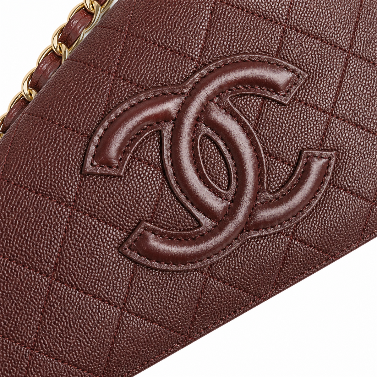 Chanel CC Filigree Wallet on Chain WOC Burgundy Quilted Caviar Leather Gold Chain Crossbody 19cm