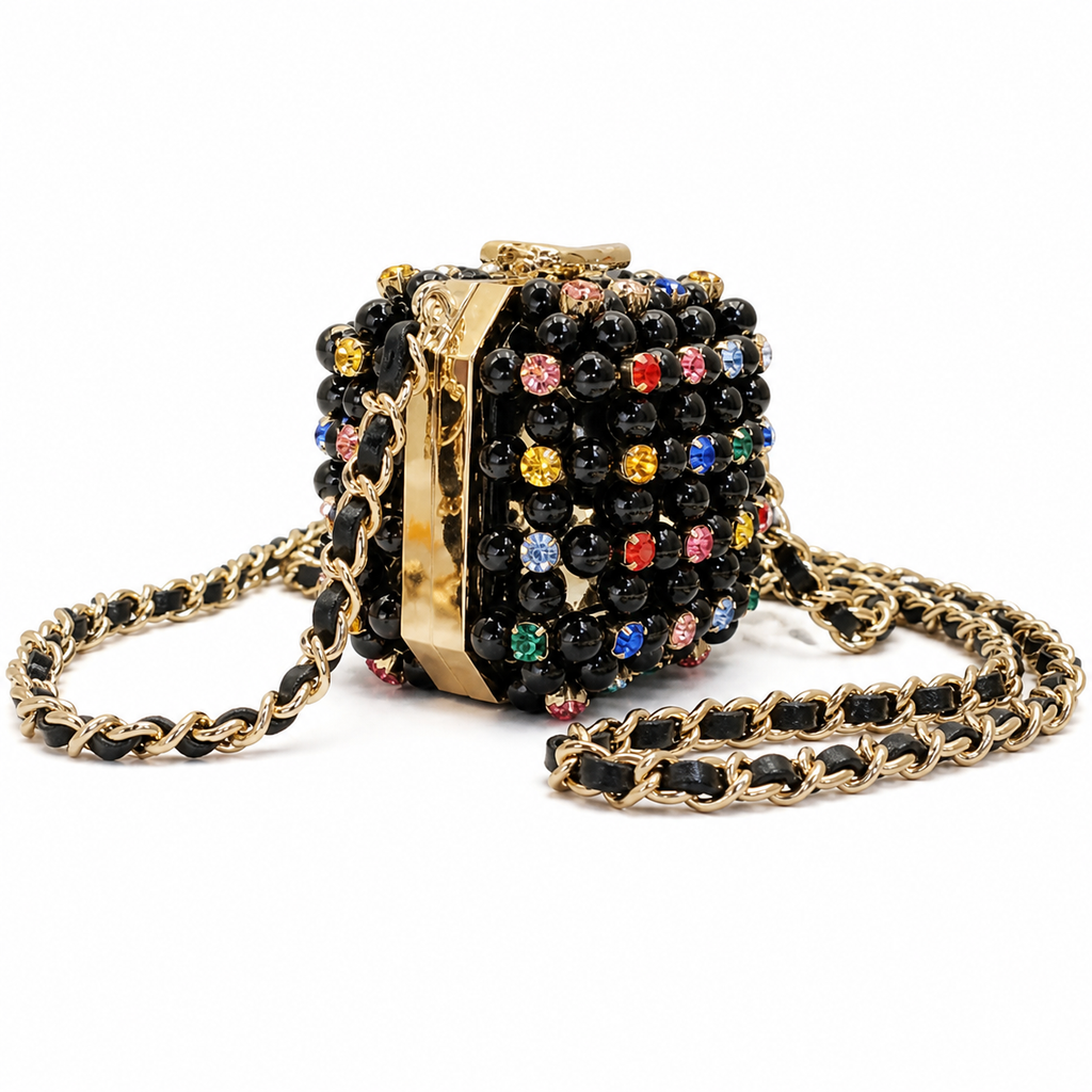 CHANEL Black Pearl Multicolor Crystal Minaudiere Evening Bag