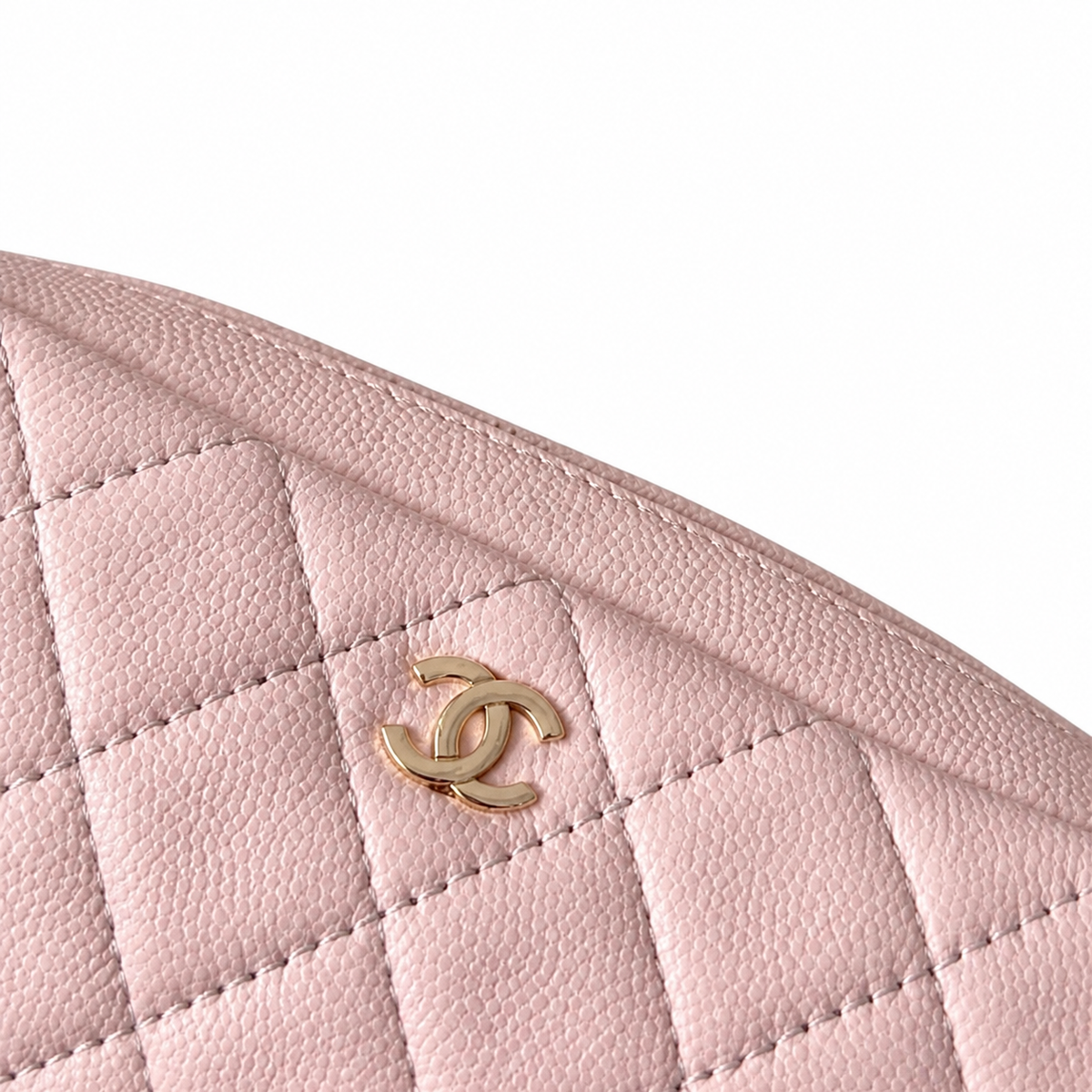 Chanel Light Pink Lambskin Quilted Dome Demi-Lune Cosmetic Clutch Silver Chain Wrist Strap 18cm