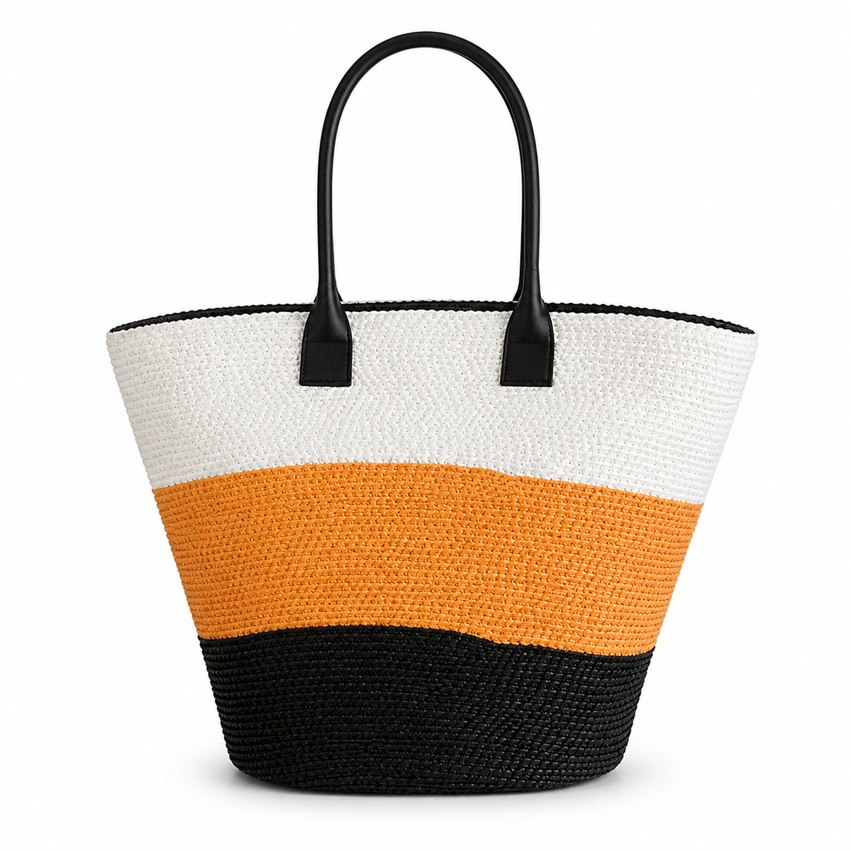 Chanel Beach Tote Bag | White Orange & Black Woven Raffia CC Logo Black Leather Handles | 58cm