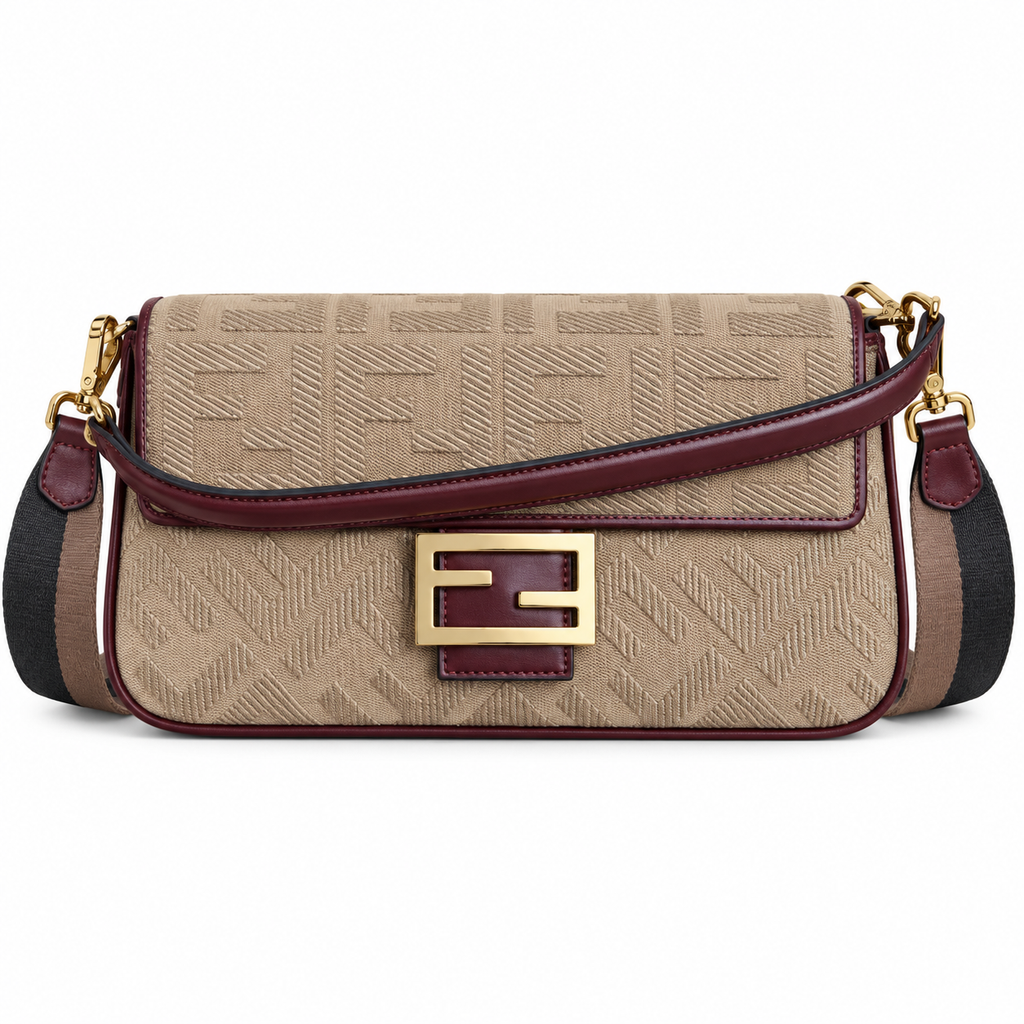 Fendi FF Shoulder Bag – Jacquard Canvas & Leather Trim, Flap Closure, 26cm