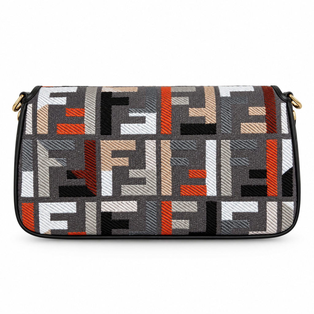 Fendi FF Shoulder Bag – Jacquard Canvas & Leather Trim, Flap Closure, 26cm