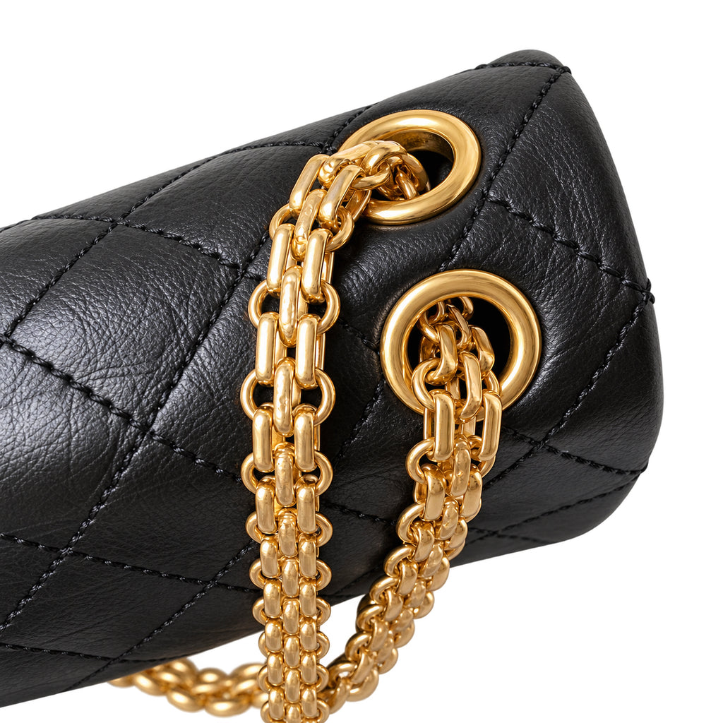 CHANEL Black Caviar Leather Classic Flap Bag Gold Chain CC Logo