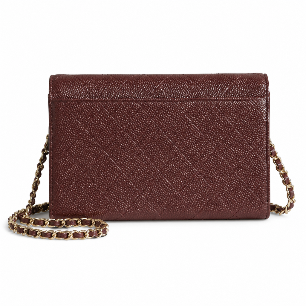 Chanel CC Filigree Wallet on Chain WOC Burgundy Quilted Caviar Leather Gold Chain Crossbody 19cm