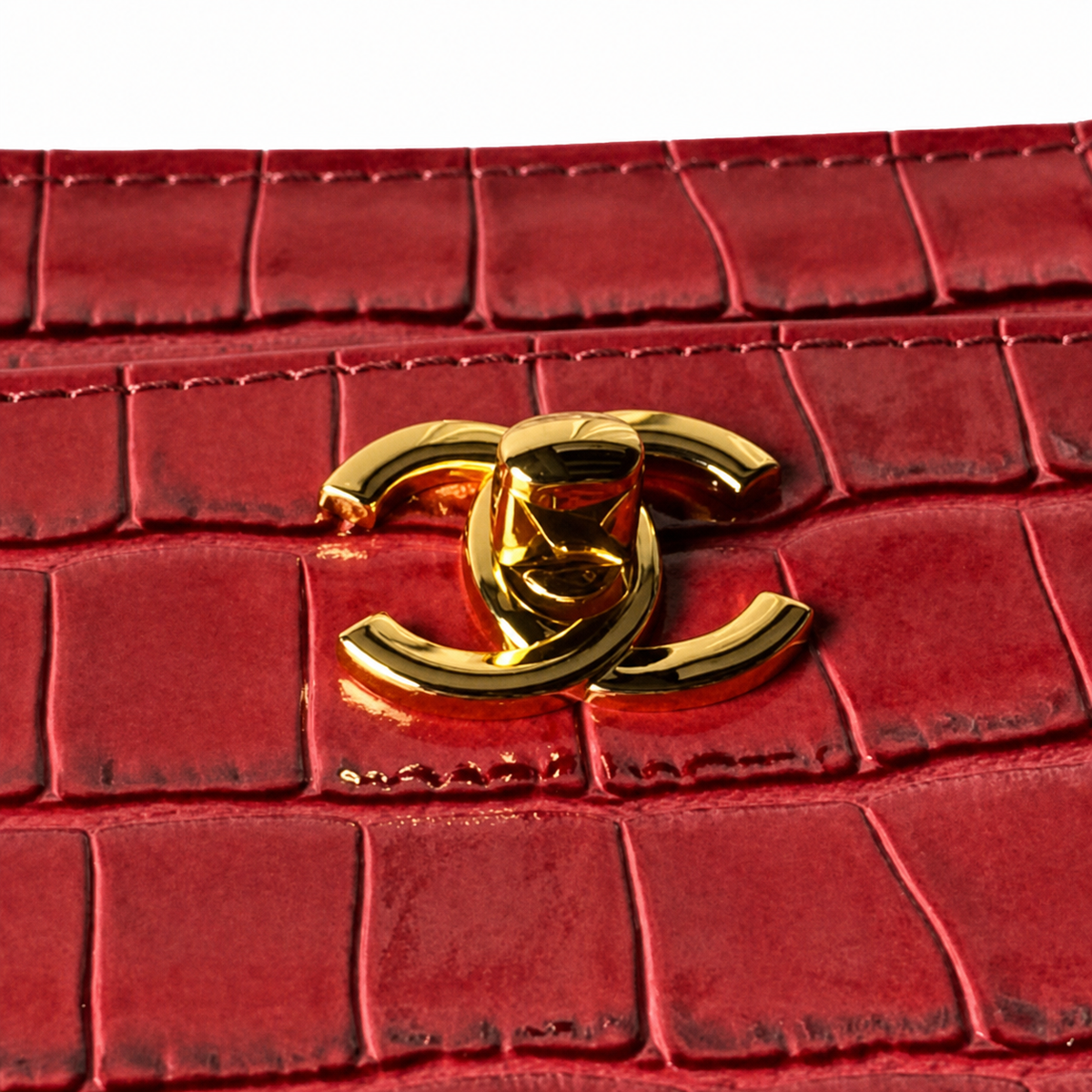 CHANEL Burgundy Croc-Embossed Leather Large Tote Bag CC Gold Badge