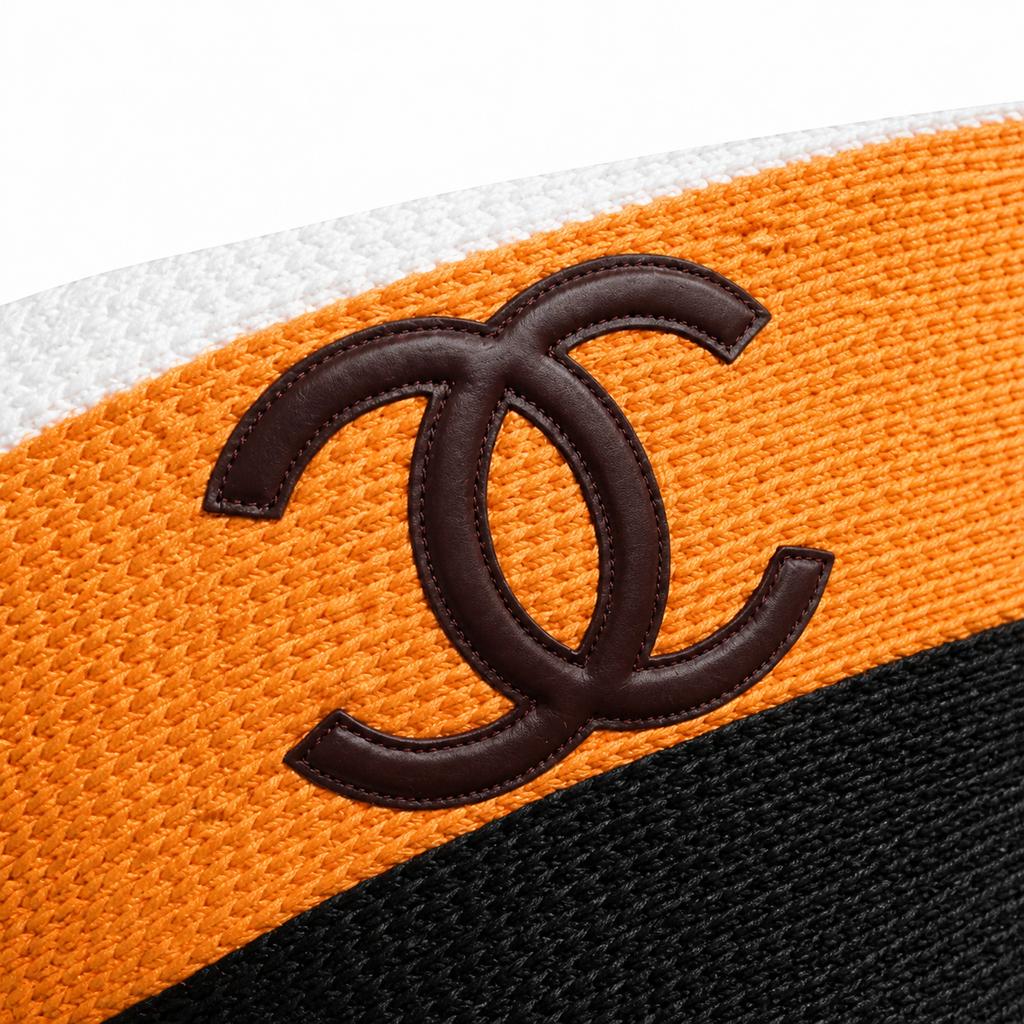 Chanel Beach Tote Bag | White Orange & Black Woven Raffia CC Logo Black Leather Handles | 58cm