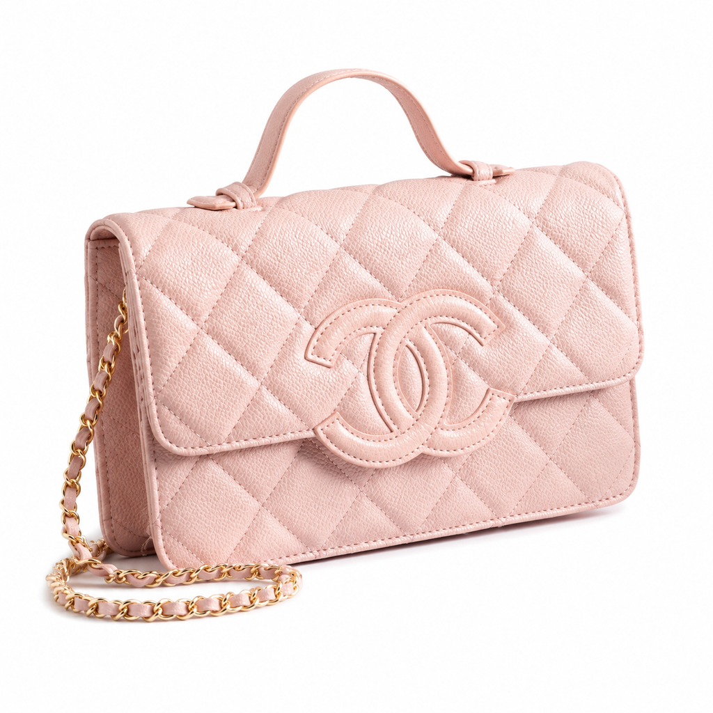 Chanel CC Filigree Quilted Leather Top Handle Crossbody Bag Pink Gold