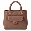 Chanel Neo Executive Caviar Tote Bag Taupe Gold 25cm