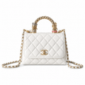 CHANEL White Quilted Lambskin Jewel Ring Top Handle Flap Chain Bag