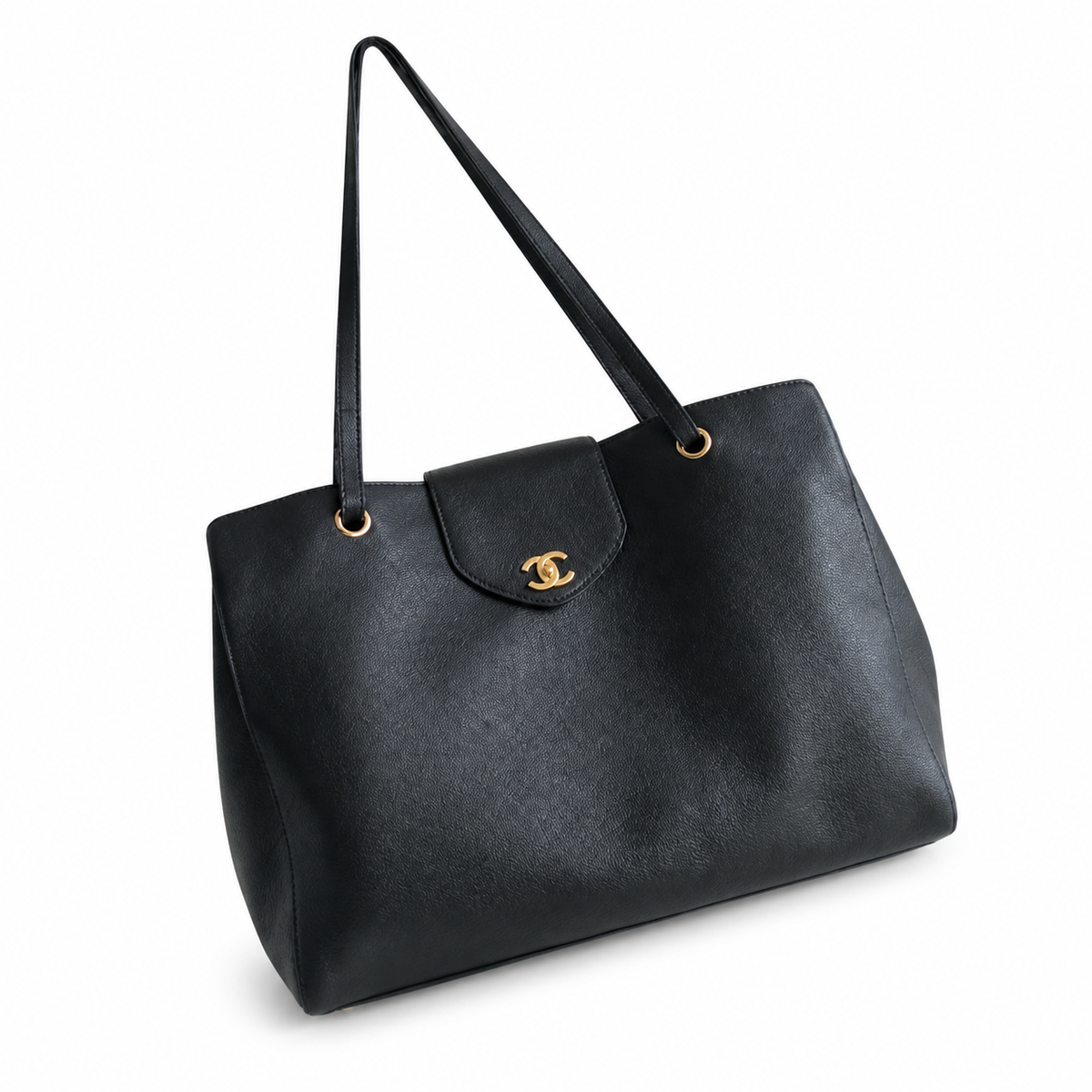 Chanel Black Caviar Leather Grand Shopping Tote Bag | Gold CC | Half-Moon Front Pocket | 36×46×20cm