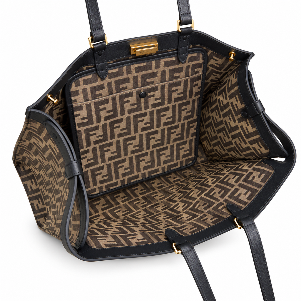 Fendi FF Jacquard Tote Bag – Black Calfskin Trim Gold Hardware