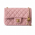 Chanel Classic Mini Flap Bag Blush Pink Quilted Lambskin Antique Gold CC Turn-Lock Chain 20cm