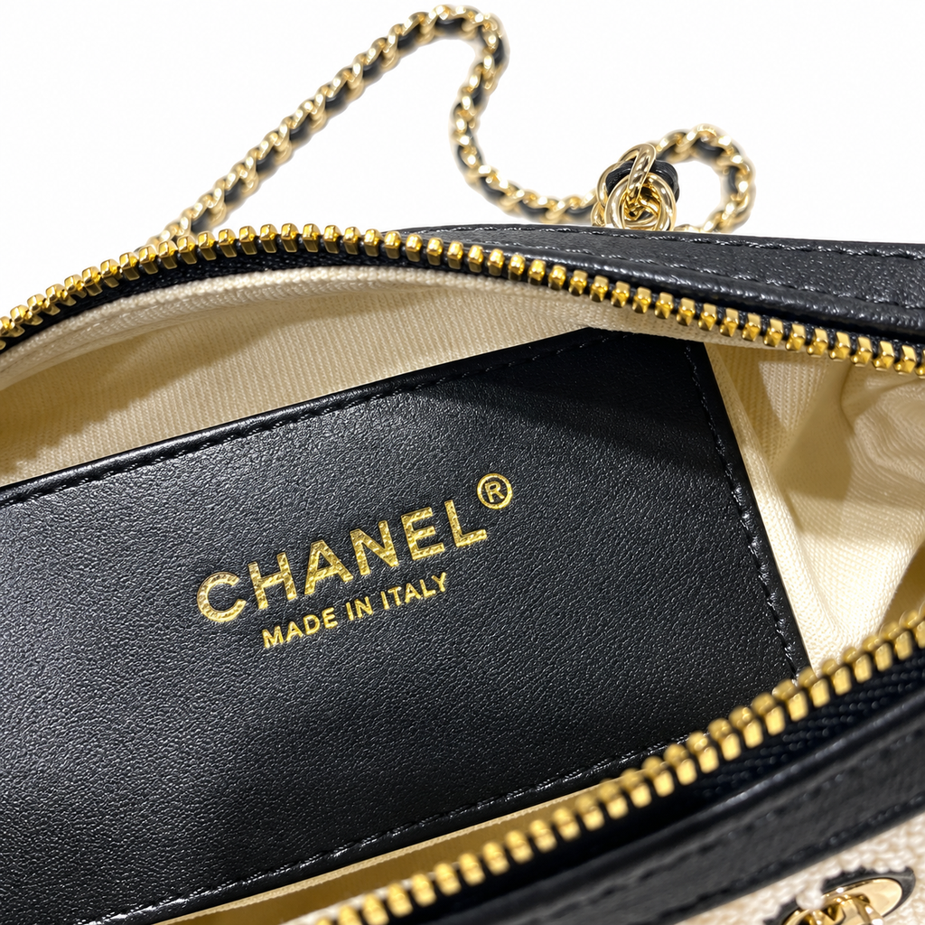 Chanel Tweed Camera Bag White Black Silver CC 18.5cm