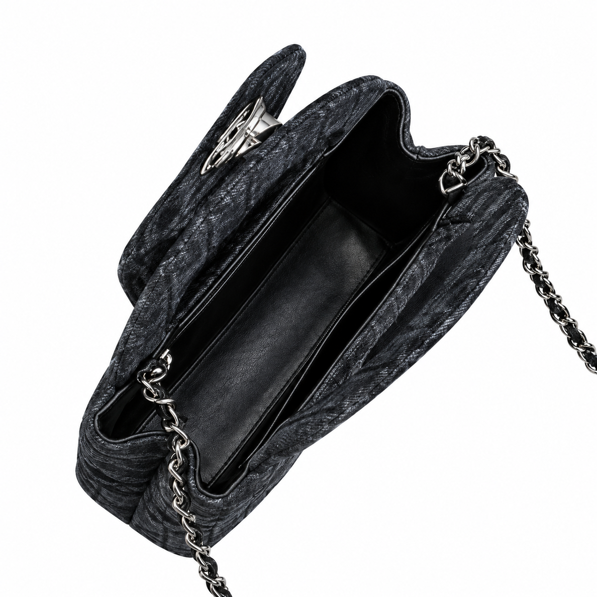 Chanel Mini Coco Handle Quilted Check Fabric Charcoal Gunmetal 19cm