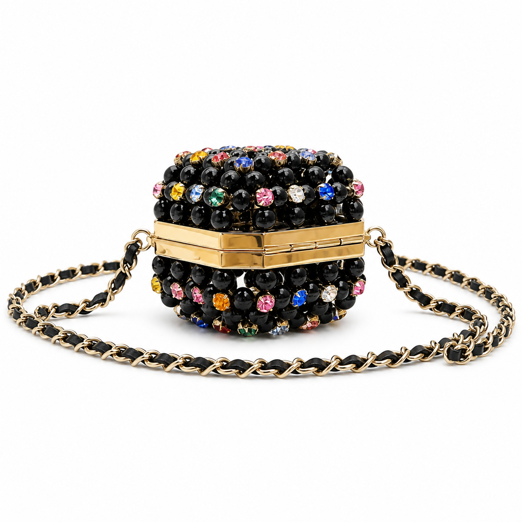CHANEL Black Pearl Multicolor Crystal Minaudiere Evening Bag