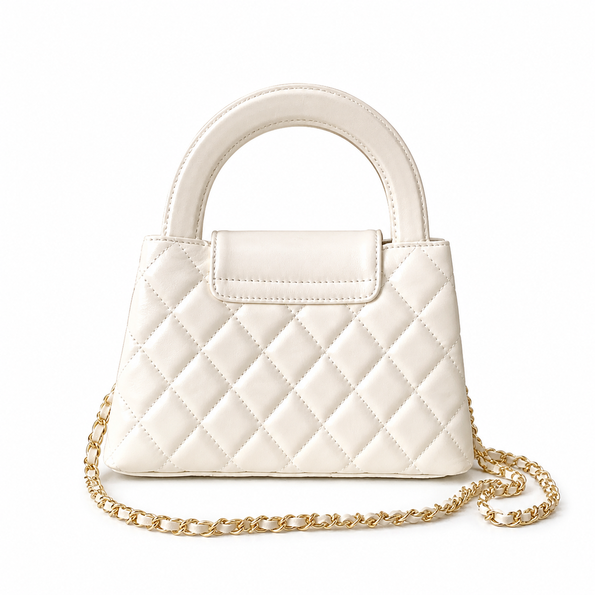 Chanel Off-White Quilted Lambskin Mini Kelly Top Handle Bag Aged Gold CC Chain