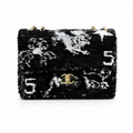 Chanel Sequin Flap Bag | Black & Silver Floral Sequin Gold Chain Strap | 21cm
