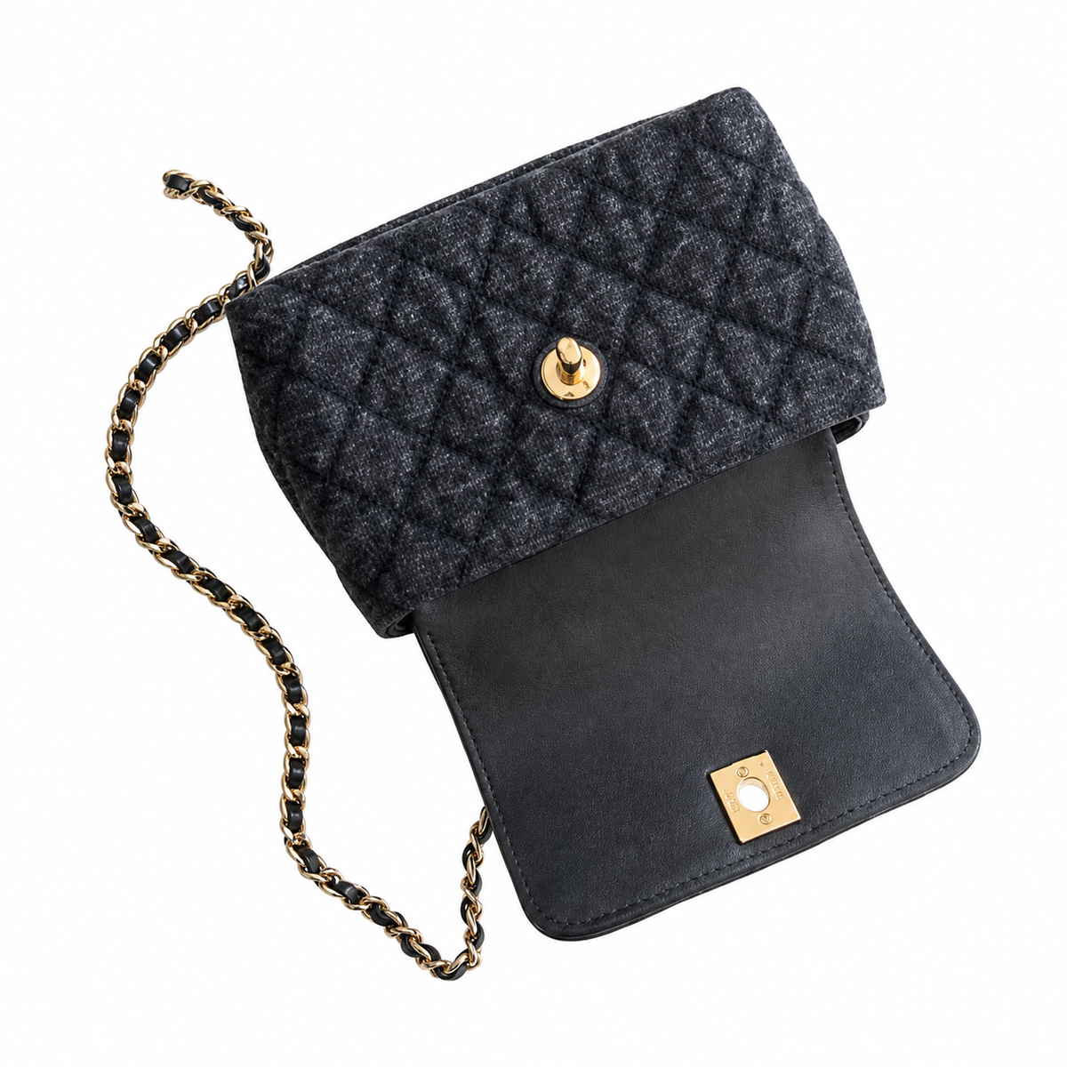 Chanel Black Denim Quilted Coco Handle Mini Flap Bag | Gold CC | 11.5×14.5×5.5cm