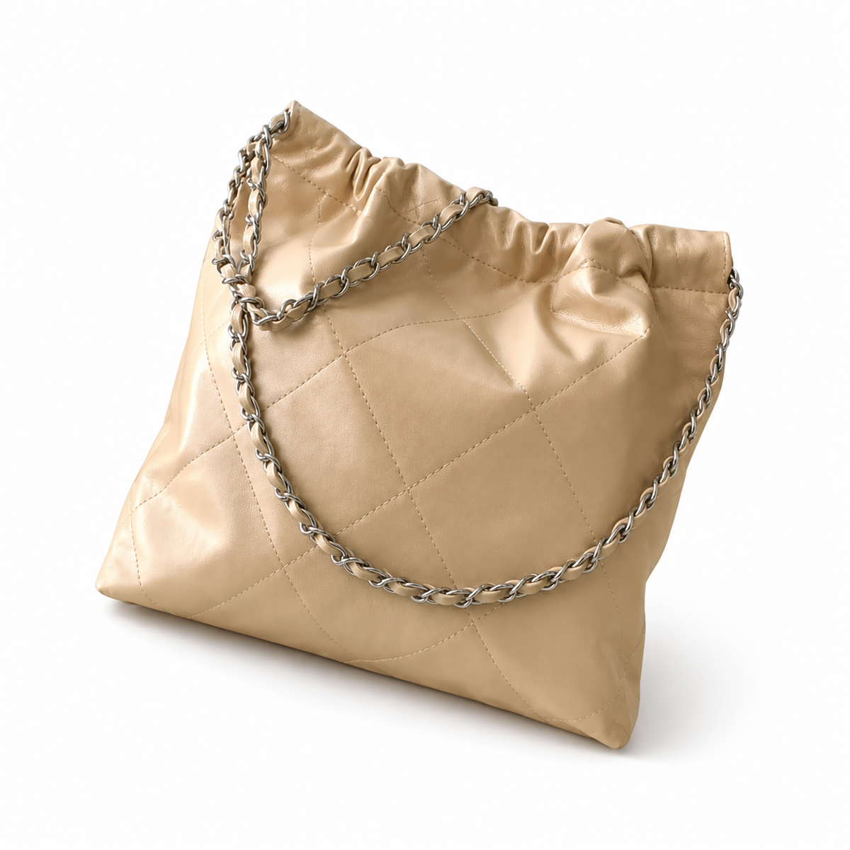 Chanel 22 Bag Large Beige Quilted Calfskin Silver Hardware 35cm