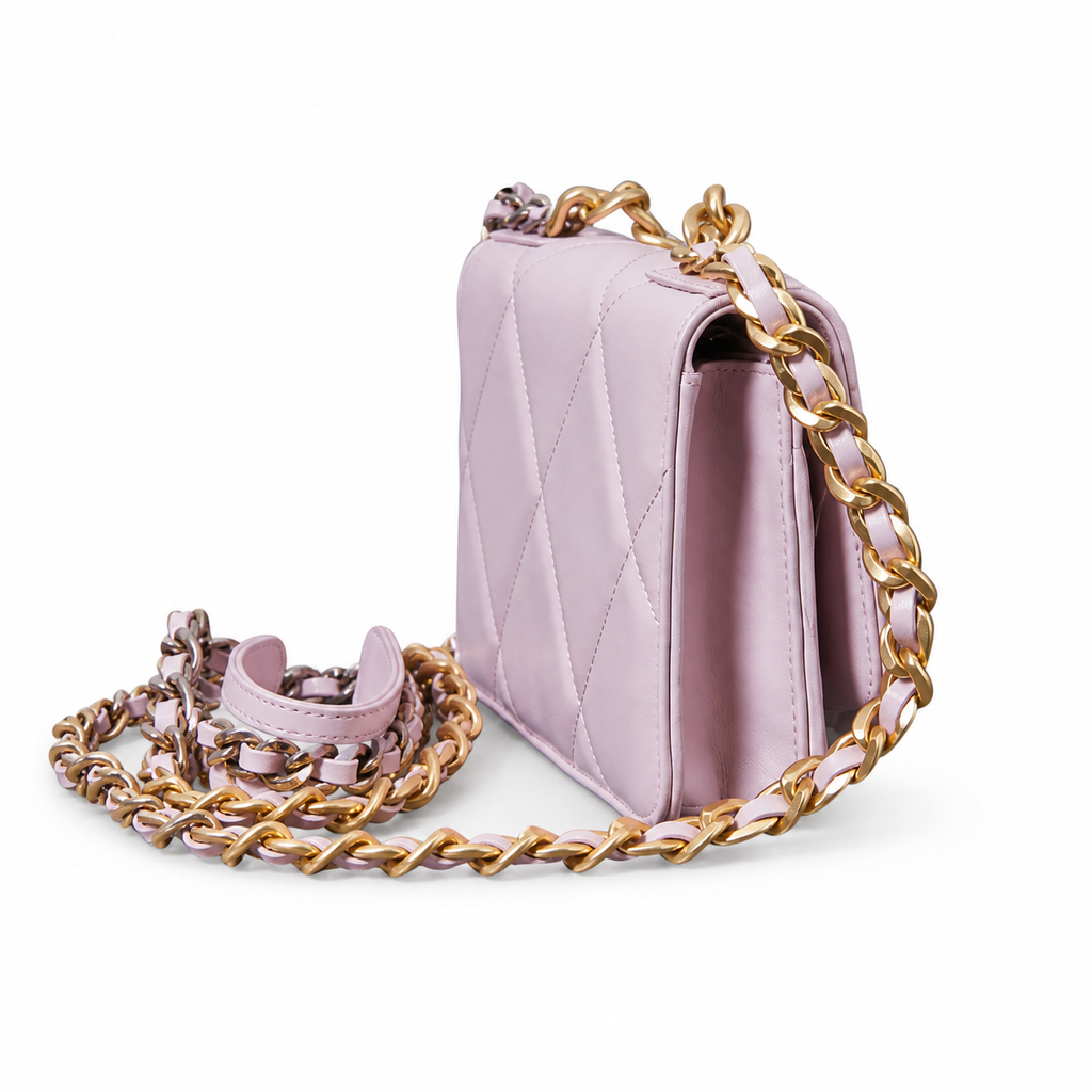 Chanel Classic Flap Medium Lilac Lavender Quilted Lambskin Gold CC Hardware Chain 26cm