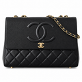 Chanel Black Caviar Quilted Medallion Shopping Shoulder Bag | Gold Chain | Back Zip Pocket | 33×11×23cm
