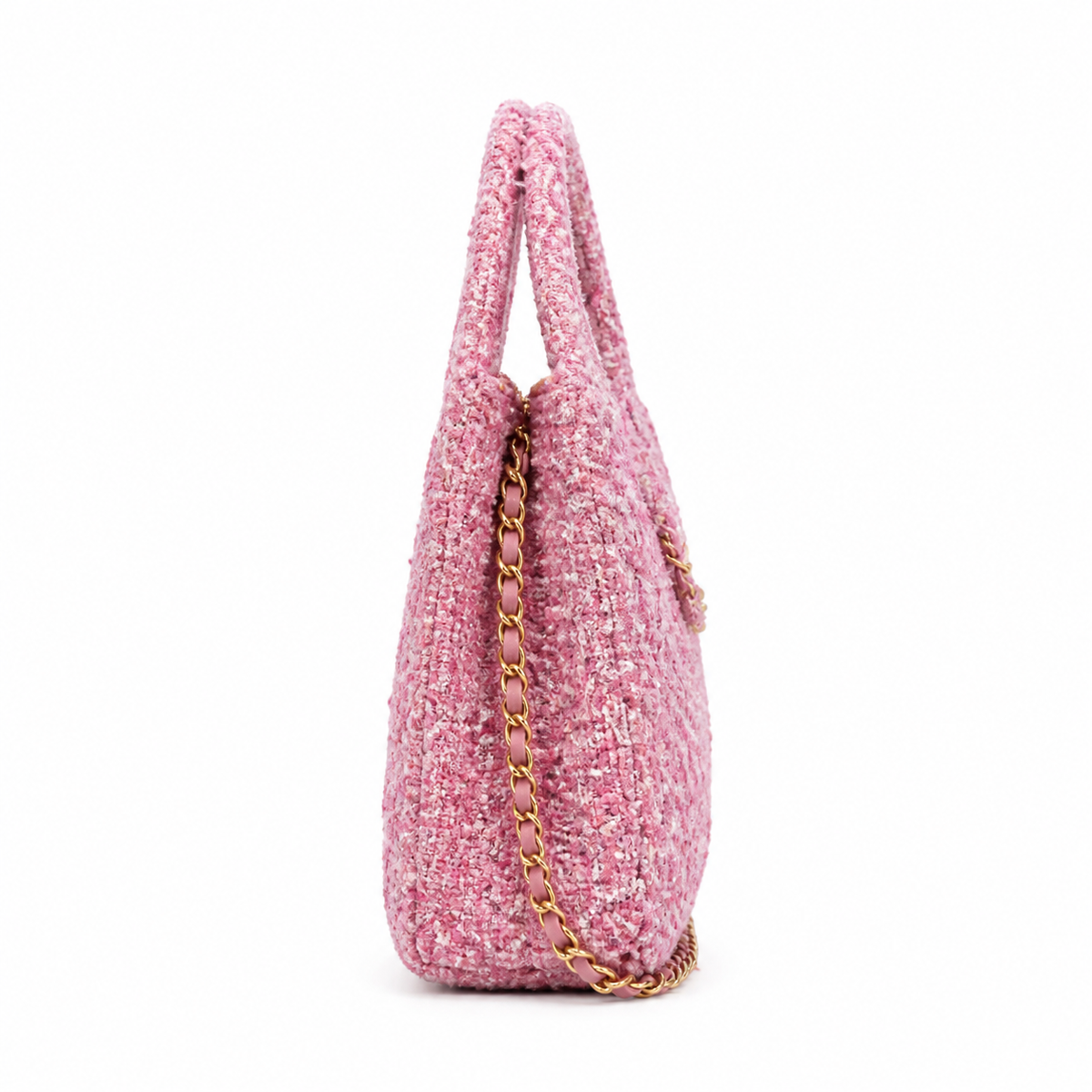 Chanel Pink Tweed Quilted Mini Kelly Shopping Bag Gold CC Chain Fuchsia Interior