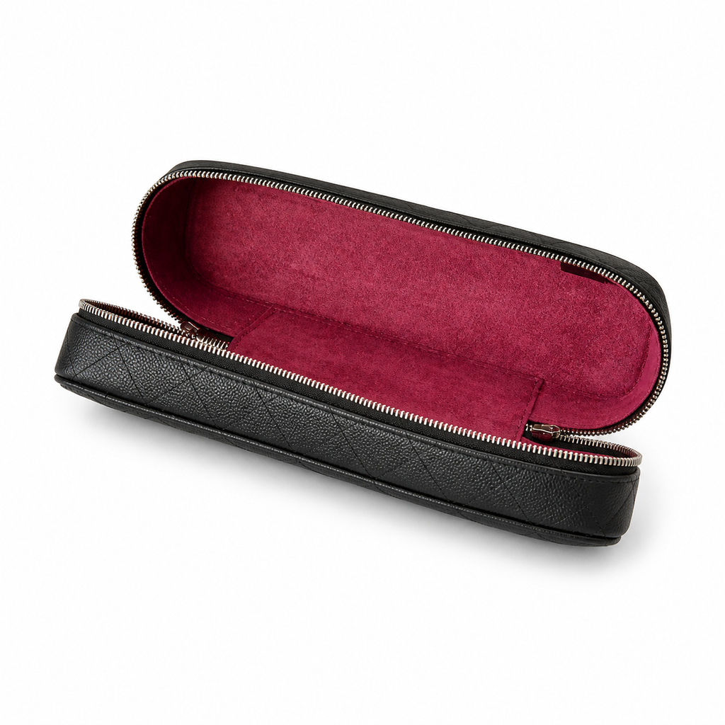 Chanel Black Caviar Quilted Elongated Long Vanity Case Silver CC Logo Double Zipper Silver Hardware 26cm