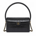 Chanel Navy Croc-Embossed Leather Barrel Crossbody Bag | Gold Magnetic Clasp | 11×23×12.5cm